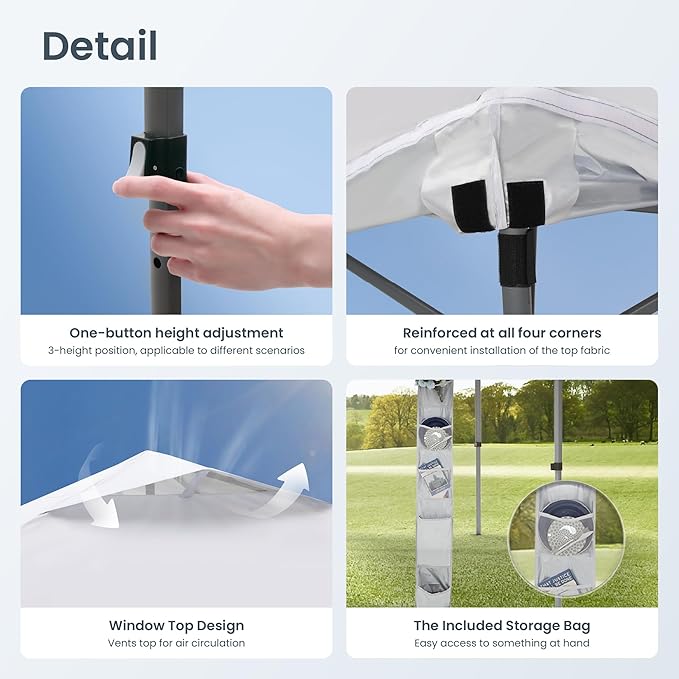 PHI VILLA 10x10 Pop Up Canopy Tent - One Push Setup, Instant Shade Tent with Vented Roof for Beach & Events - Includes Storage Bag, Sandbags, Stakes & Ropes (White)