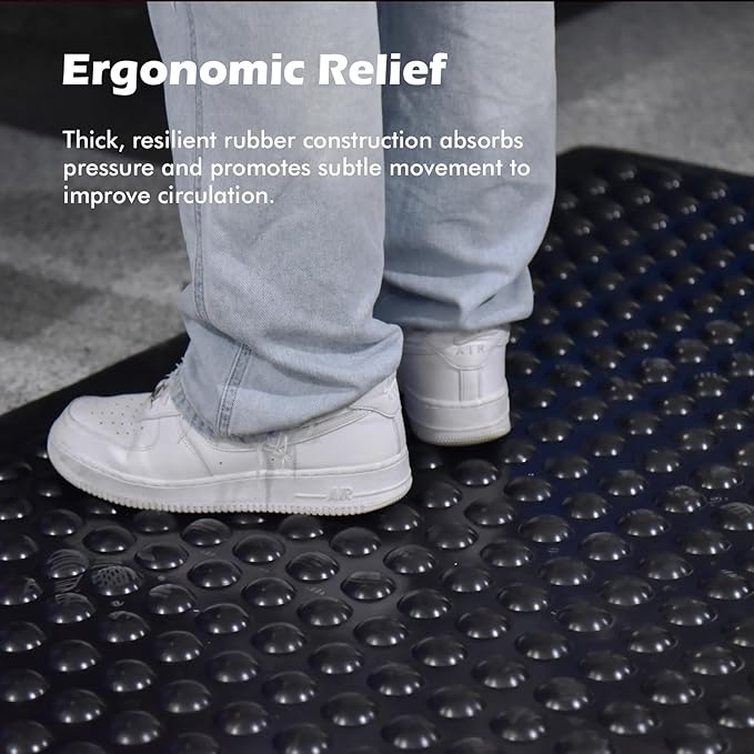 Black Rubber Bubble Anti-Fatigue Workplace Mat, Non-Slip Comfort Standing Floor Mat – Indoor, Outdoor, Garage, Workshop, Kitchen (36"x60" 2Pack)