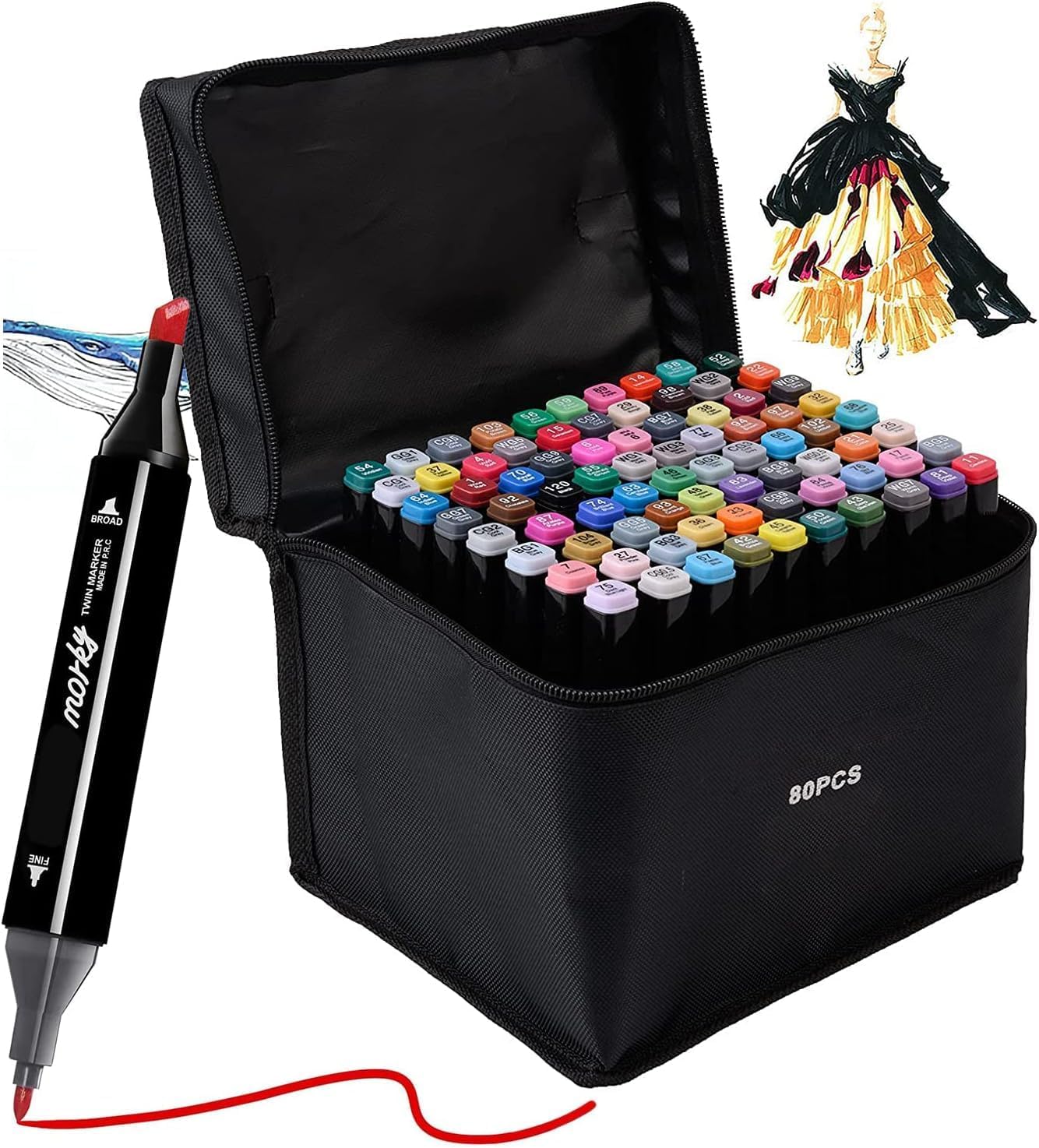 80 Colors Alcohol Markers Set, Dual Tips Blender Art Markers for Drawing Sketching Coloring Artist Pens and Underlining, Professional Permanent Sketch Marker for Kids Adult Coloring