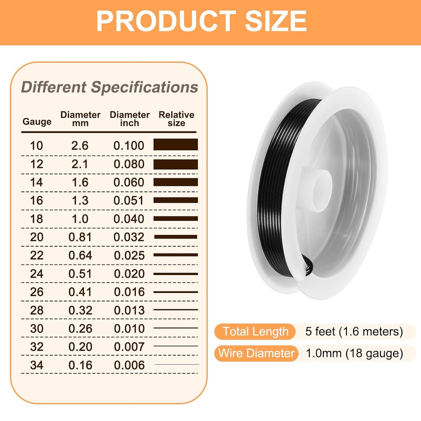 HARFINGTON 5ft Jewelry Wire, 18 Gauge (1mm) Brass Craft Soft Metal Tarnish Resistant Copper Beading Wire for Jewelry Making Supplies Crafting, Black