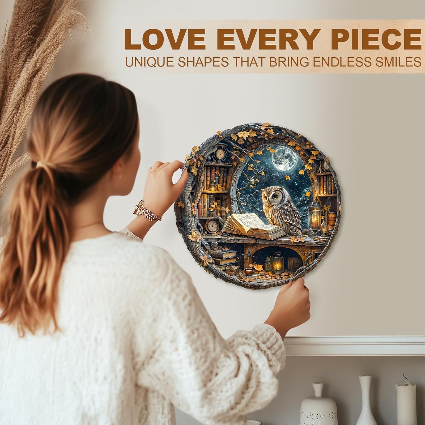 WOODBESTS Wooden Puzzles for Adults - Moonlit Owl Wooden Jigsaw Puzzle, Unique Animal Wood Puzzles Adult,Xmas Puzzle Gifts for Puzzles Lovers(100 Pcs, S, 8.5"x8.5")