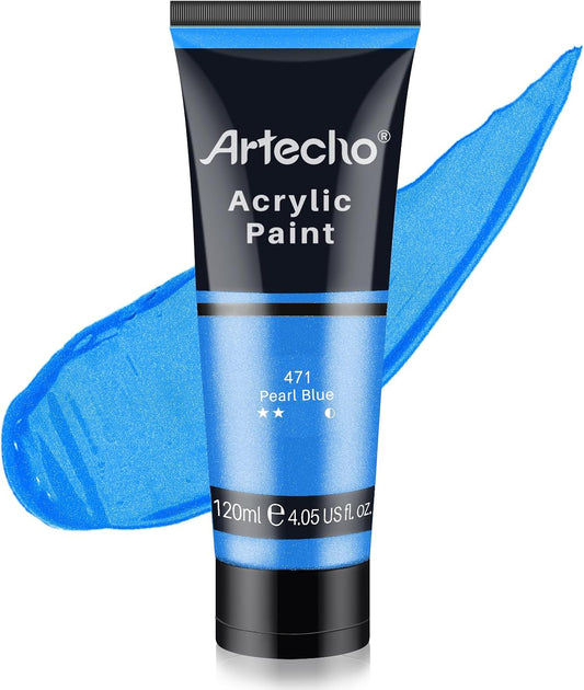 Artecho Pearl Blue Acrylic Paint (120ml / 4.05oz) Tubes, Art Craft Paints for Canvas Painting, Rock, Stone, Wood, Fabric, Art Supplies