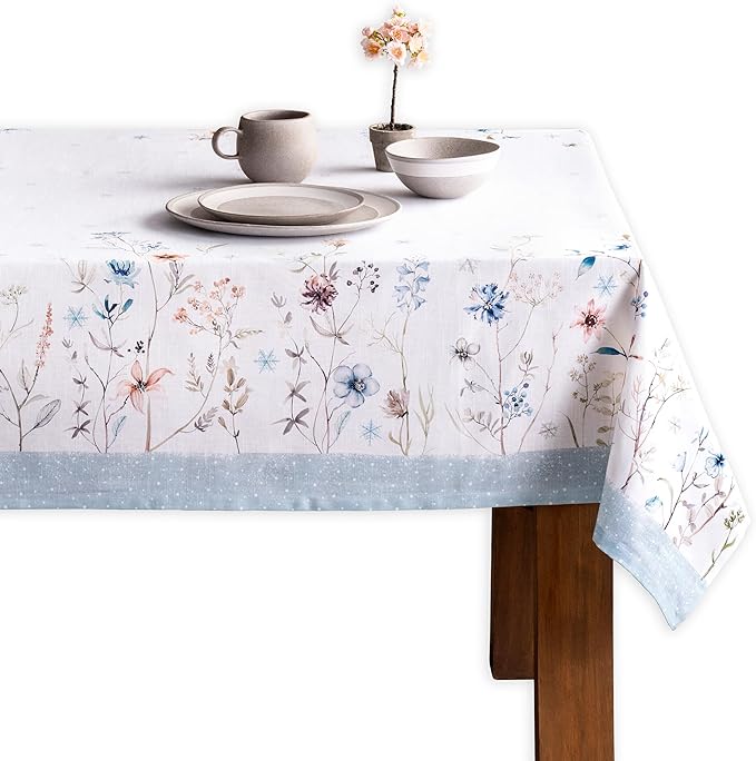Maison d' Hermine Table Cloth Square Table 100% Cotton 60 x 60 Inches Fall Tablecloth Reusable Everyday Use for Thanksgiving Christmas Decorations Dining Farmhouse Party (Ice Florals)