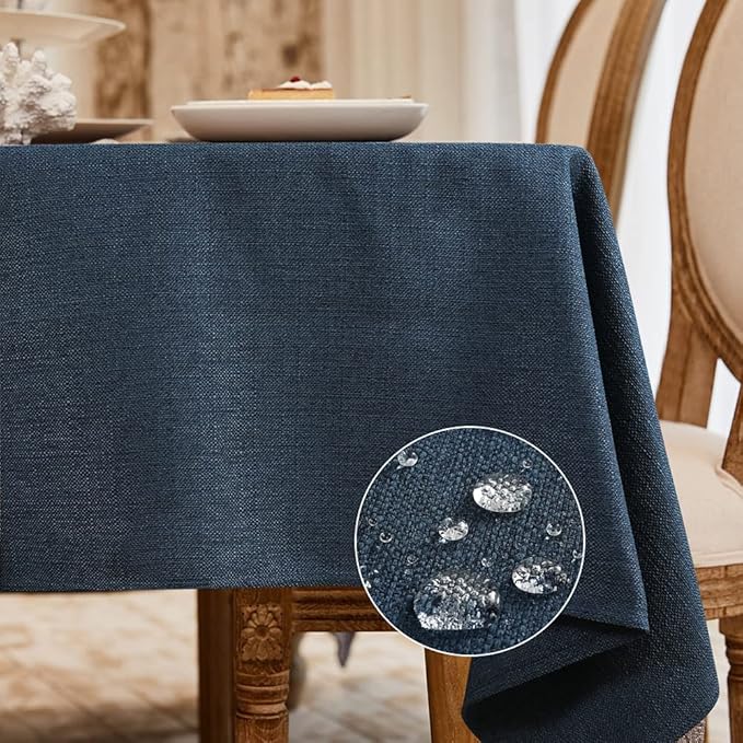 BALCONY & FALCON Rectangle Tablecloth Washable Wrinkle Resistant and Water Proof Table Cloth Decorative Linen Fabric Tablecloths for Dining Parties Kitchen Wedding and Outdoor Use (Navy Blue, 55x70)