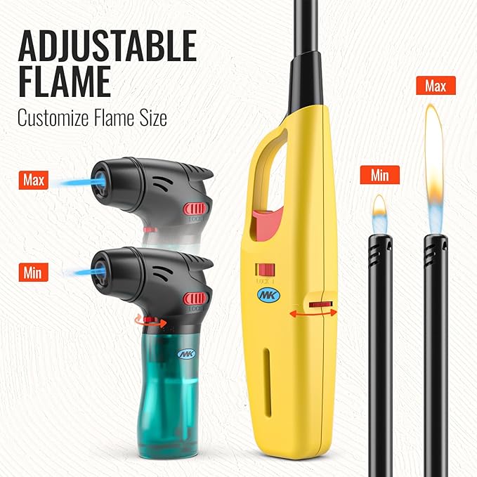 MK Lighter 6-Pack Multi-Purpose Butane Lighters – 4 Soft Flame Utility + 2 Mini Torch, Assorted Colors for Candles, Camping & Outdoor Use (Random Color Combo)