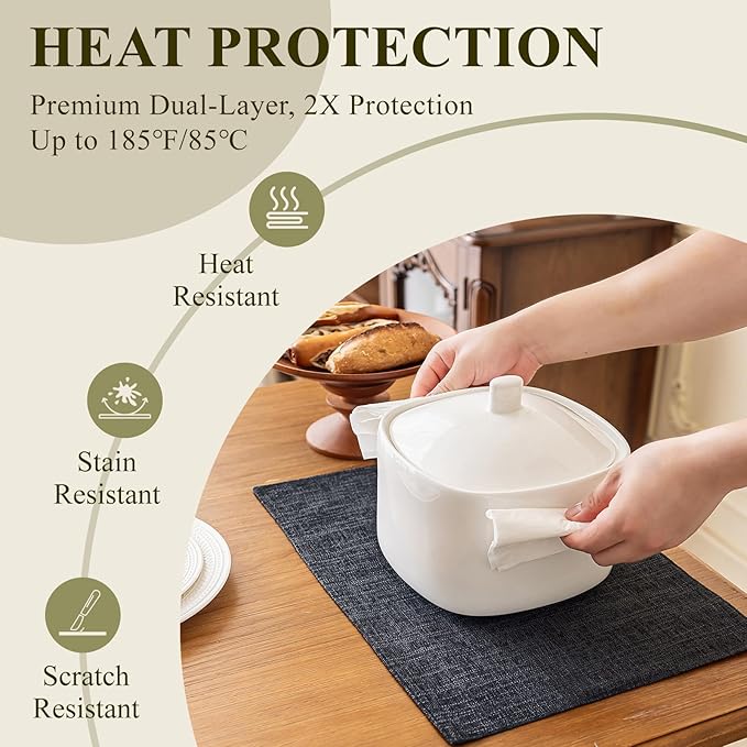 KXN Placemats Set of 8, Dual-Layer Thickened Faux Linen Table Mats, Heat Resistant & Wrinkle-Free, Machine Washable Cloth Place Mats for Kitchen Dining Indoor Outdoor (Dark Gray)