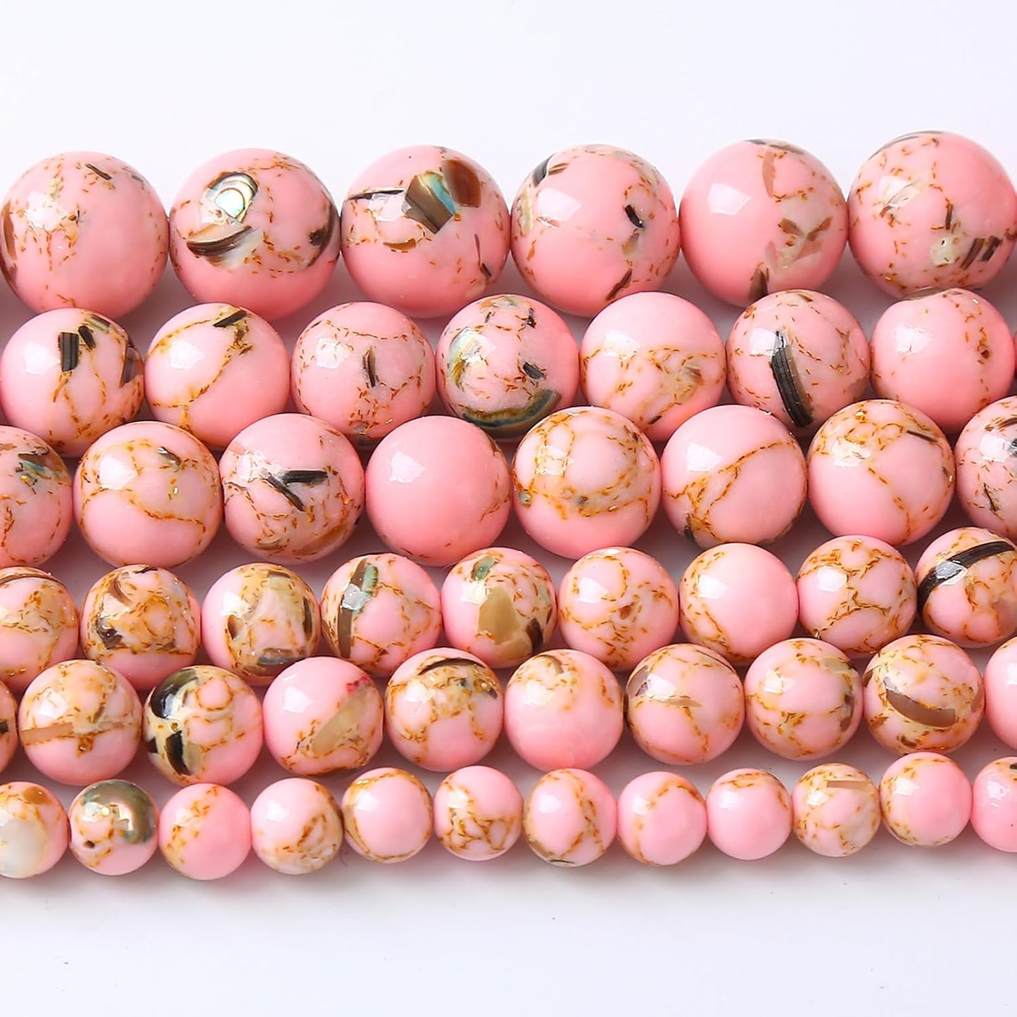 180PCS 4MM Pink Shell Turquoise Stone Beads with Mother-of-Pearl Round Beads for DIY Jewelry Making 2 Strands 32"