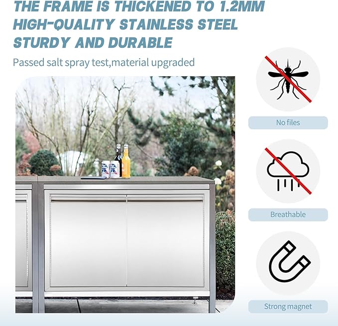 Outdoor Kitchen Door 42" W x 21" H inch Stainless Steel BBQ Double Door Flush Mount for Outdoor Kitchen Island（Double Wall Door Panel ）