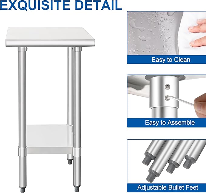 HARDURA Stainless Steel Table 24X18 Inches with Undershelf and Galvanized Legs NSF Heavy Duty Commercial Prep Work Table for Restaurant Kitchen Home and Hotel