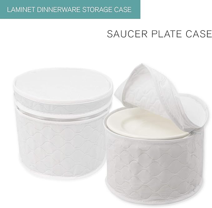 LAMINET 4 Piece Quilted Plate Storage Set - Holds Up to 48 Plates with Padded Inserts - WHITE