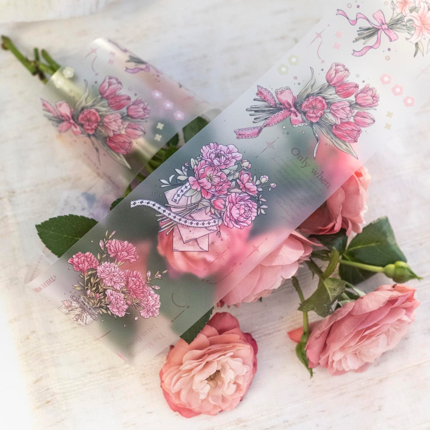 Floral Dream PET Tape Set, 4 Rolls of Flower Ephemera for Junk Journaling, Scrapbooking, Crafting, DIY Projects, Diaries, and Art Supplies