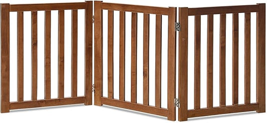 LZRS 3-Panel Wooden Free Standing Foldable Dog Gate Indoor – 24" High,Step-Over Safety Pet Gate for Doorways, Stairs, Hallways, Indoor Dog Barrier for Small to Medium Dogs & Puppies, Oak