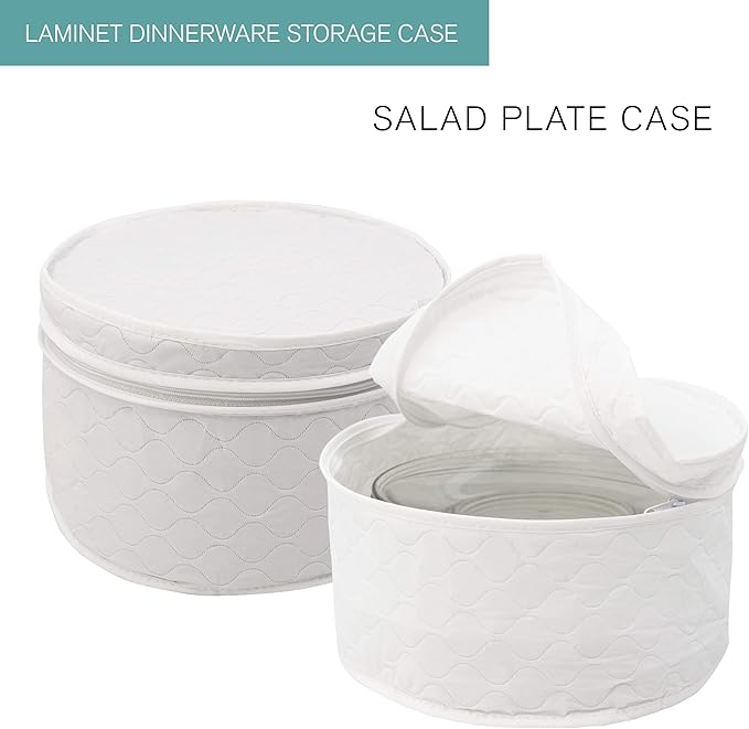 LAMINET 4 Piece Quilted Plate Storage Set - Holds Up to 48 Plates with Padded Inserts - WHITE