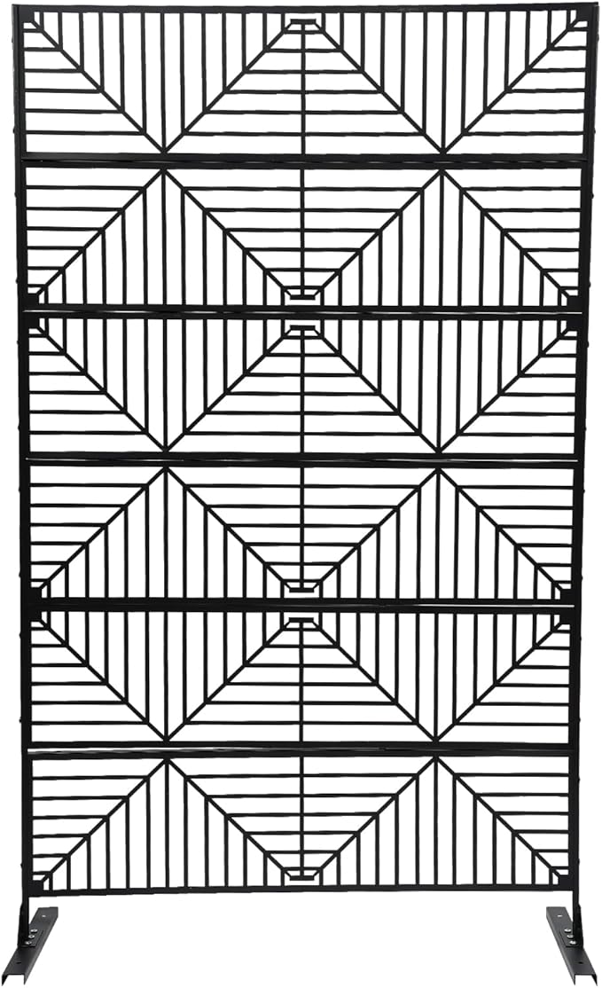 Metal Outdoor Divider 71x40'' Privacy Screens 6 Panels Privacy Fence with Stripe Pattern, Freestanding Decorative Privacy Screen for Patio Balcony Deck Garden Backyard (Model C)