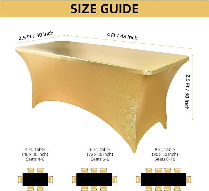 2-Pack 4ft Spandex Table Covers for Rectangular Folding Tables - Wrinkle Resistant Stretch Tight Table Cloths - Ultimate Fitted Table Protector for Parties, Banquet, and Wedding