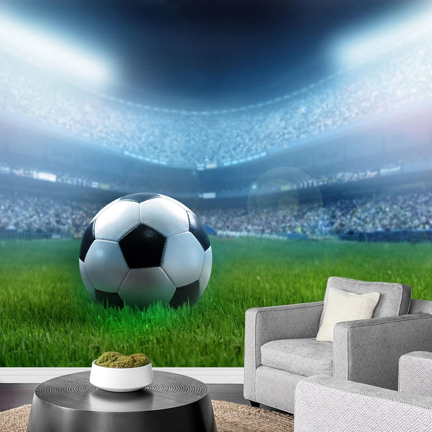wall26 - Close Up of a Football Ball on a Full Stadium - Removable Wall Mural | Self-Adhesive Large Wallpaper - 66x96 inches