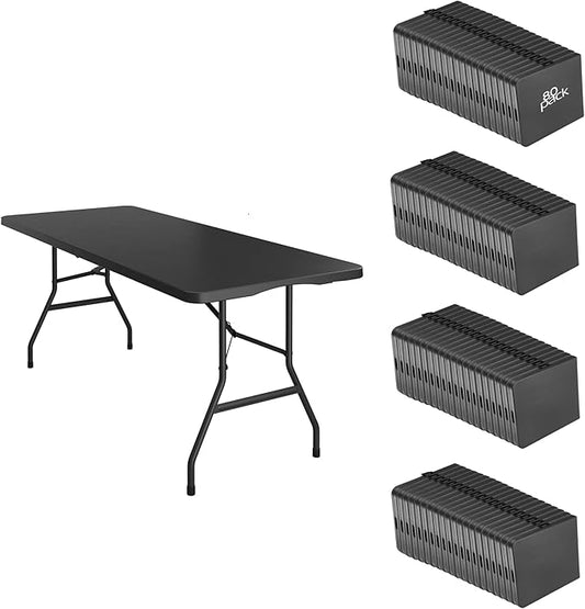 80 Pack of 6 Foot Foldable Table with Built in Handle & Steel Legs ,Heavy Duty Portable ,Perfect for Party, Dining, Wedding, Events, Picnic Indoor, Outdoor, Camping, Utility, Folding(Black-80pac)