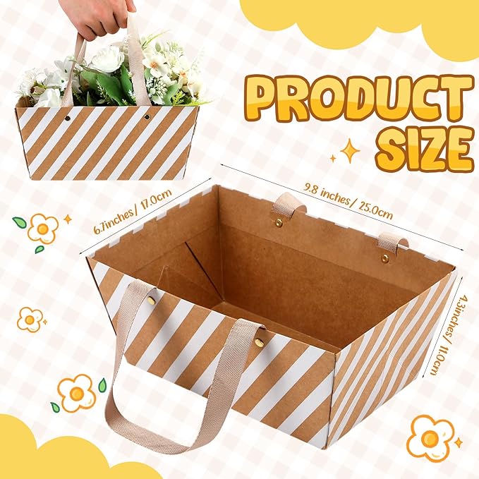 Pinkunn 48 Pcs Basket for Gifts Empty DIY Bulk Party Gift Basket Kit with Handles Market Trays for Packages Wrapping Wedding Party Anniversary Display(Brown, Beige,Stripes)