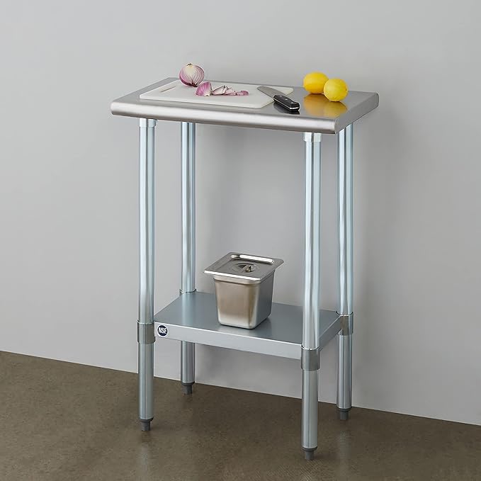 ROCKPOINT Stainless Steel Table for Prep & Work 14x24 Inches, NSF Metal Commercial Kitchen Heavy Duty Table with Adjustable Under Shelf and Table Foot for Restaurant, Home and Hotel