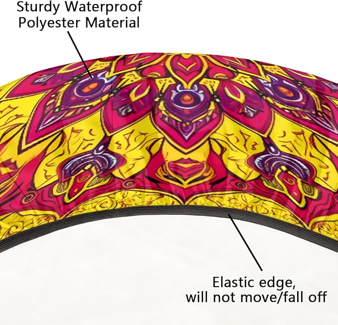 Floral Mandala Vintage Round Table Cloth Cover, Elastic Edge Waterproof Wipeable Tablecloths 36"-42" Polyester Tablecloth for Party Restaurant Banquet Holiday Camping Outdoor Picnic