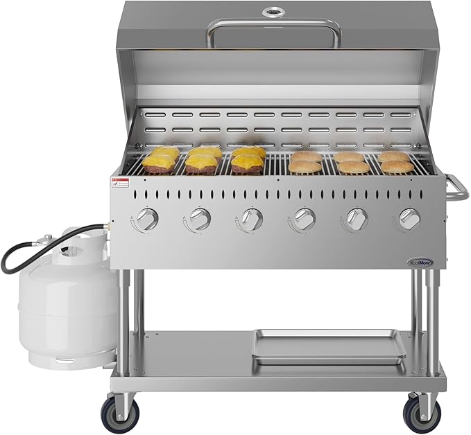 48 in. Commercial Outdoor Propane Gas Grill with Roll Dome Cover, ETL Listed in Stainless-Steel (CGKIT4-48D)