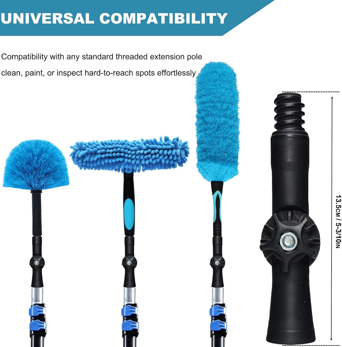 Rotatable Joint Angle Adaptor for Telescoping Extension Pole, Versatile for Window Cleaning, Gutter Cleaning, Light Bulb Changing, Painting Threaded Extension Pole -1 Pack