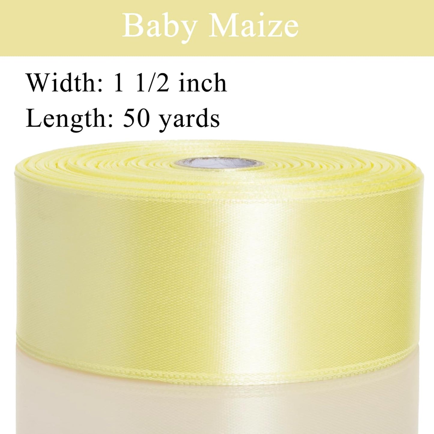 1 1/2 Inch Baby Maize Solid Satin Ribbon, 50 Yards Craft Fabric Ribbon for Gift Wrapping Floral Bouquets Wedding Party Decoration