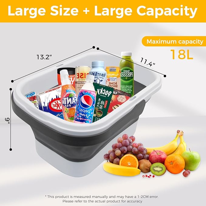 Picnic Basket for 2 Person, Foldable Bucket with Lid and Handles, Portable Outdoor Storage Bucket, 18 Liters, Ideal for Camping、Outdoors and Car Trunks (White)