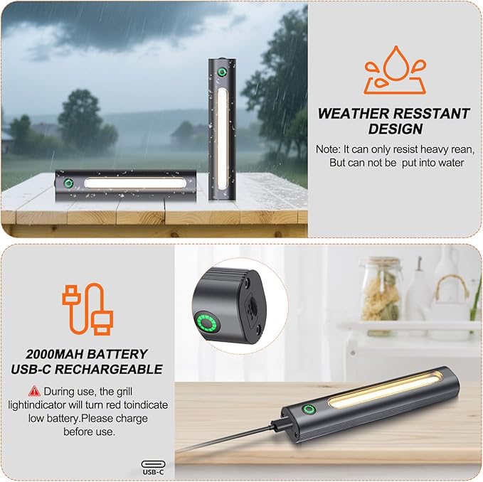 Rechargeable 360° BBQ Grill Light for Outdoor Grilling with Magnetic, IPX5 Waterproof, 2-Level Brightness, USB-C Charging, Portable Grill Accessories, Grilling Gift for Men, Dad, Grill Lights