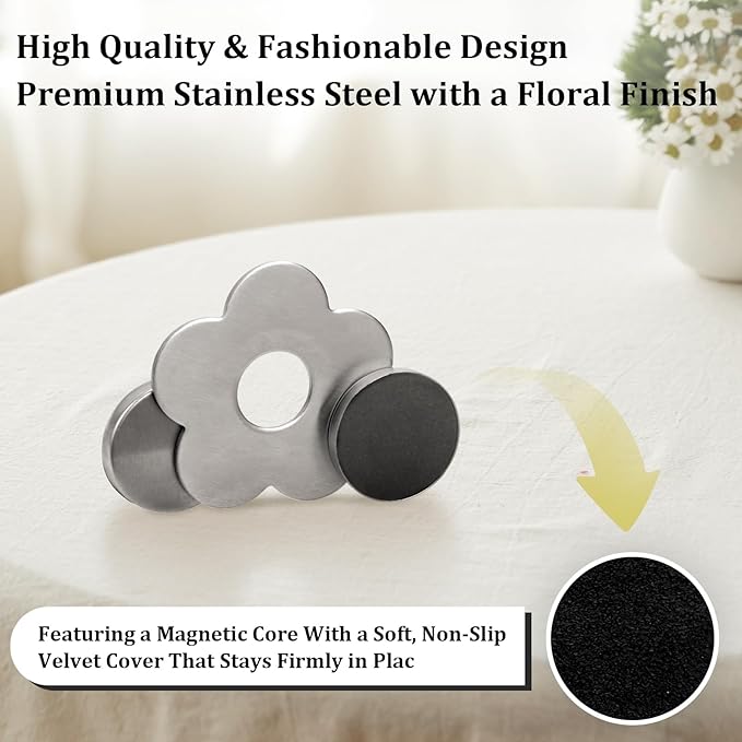 8 Pcs Magnetic Weights for Tablecloths, Stainless Steel Pendants Flower Shaped Windproof Magnetic Weights for Outdoor Curtains, Outdoor Tablecloths