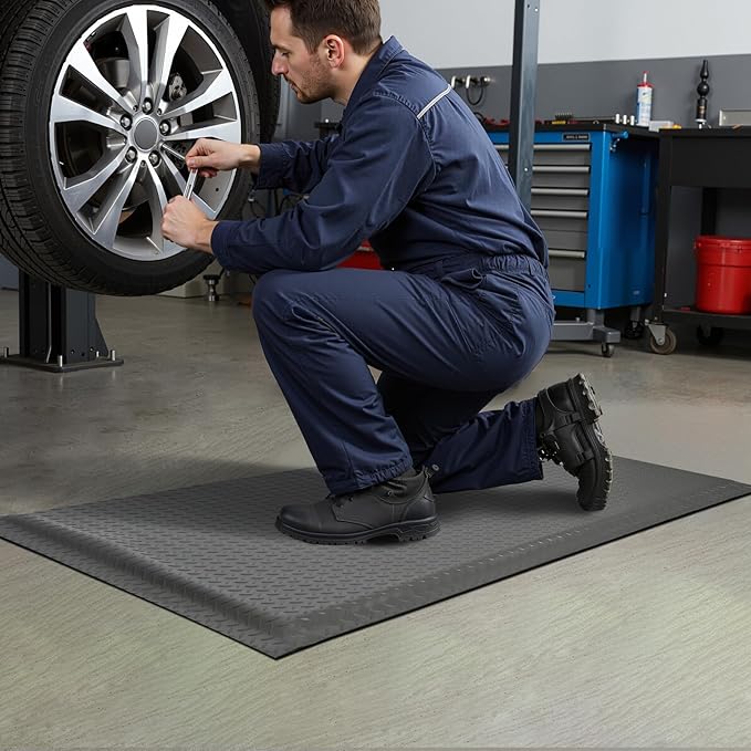 Nisorpa Anti Fatigue Mats Industrial 3' x 5' Ergonomic Standing Mat 15/16" Extra Thick Kitchen Mat for Standing Heavy Duty Commercial Diamond Plate - Safety Support for Leg & Back Pain,Grey