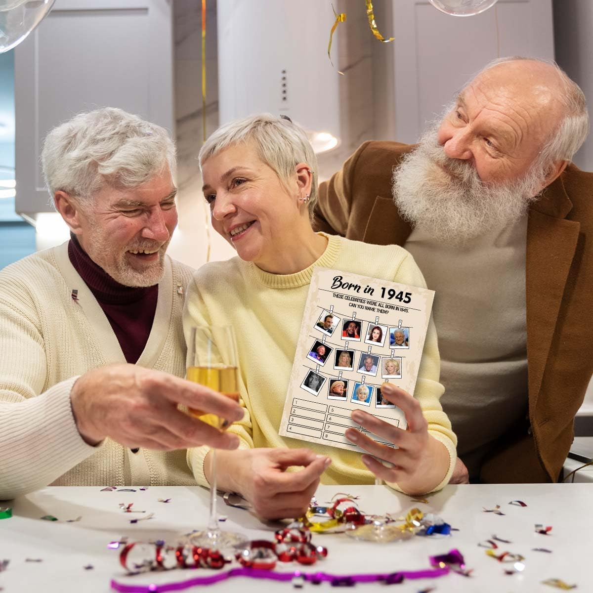 QUPT 80th Birthday Party Games, Born in 1945 Games, Birthday Party Supplies for Adults, Fun 1945s Party Game, Happy 80th Birthday Game, Pack of 30 Cards，