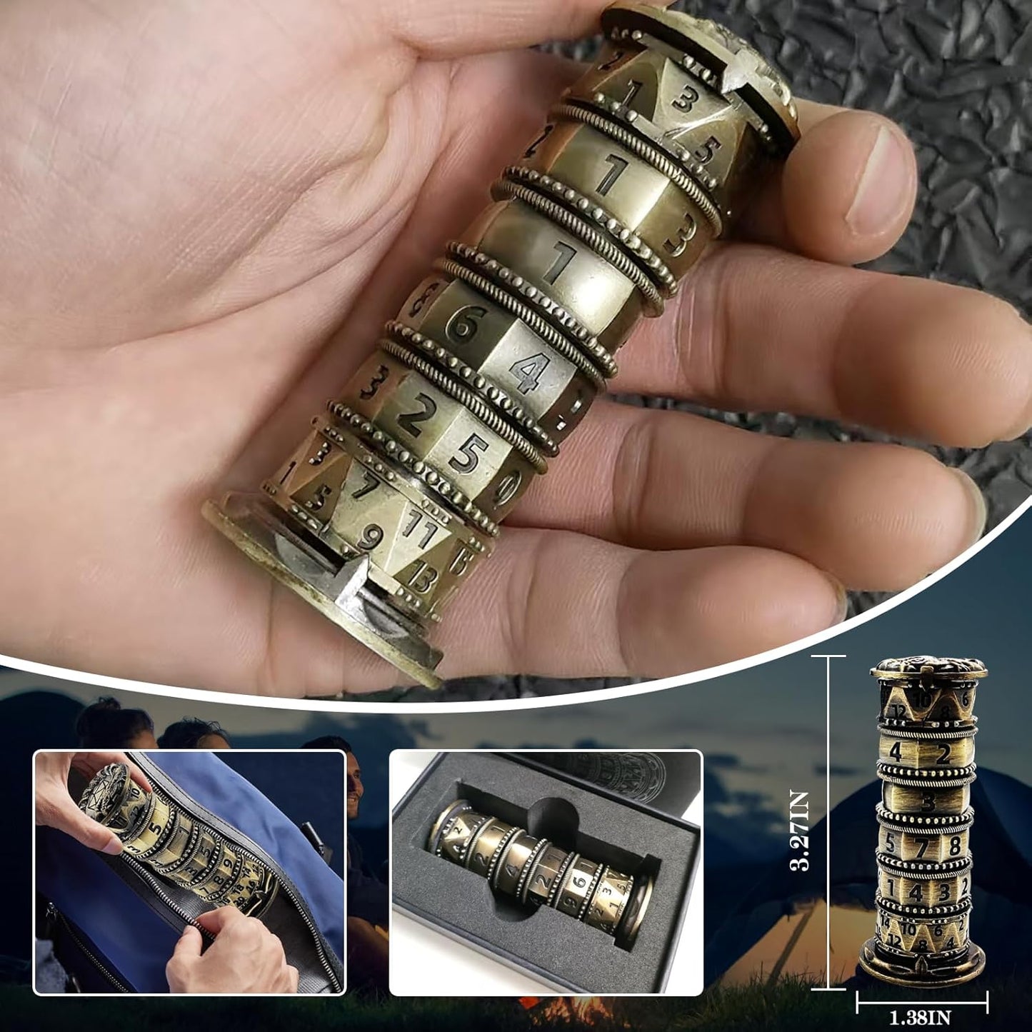 DND Dice Spinner Tower Set - Unique D4 D6 D8 D10 D10% D12 D20 All in One D&D Metal Dice - Cool Role Playing Gifts for Dungeons and Dragons TRPG MTG Games Lover Player (Tower-Ancient Bronze)