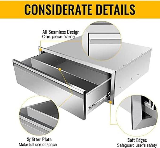Outdoor Kitchen Drawers, Flush Mount Triple Access BBQ Drawers With Stainless Steel Handle, BBQ Island For BBQ Island Patio Grill Station,Single Drawer