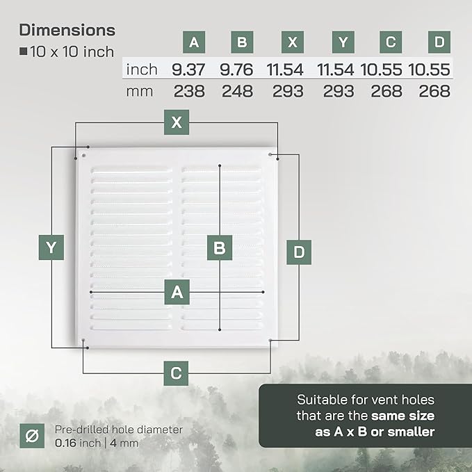 Vent Systems 10 x 10 Inch (Inner) White Vent Cover - Square Metal HVAC Return Air Grille with Mesh Screen - Register Wall Vent Duct Grill - Outdoor, Indoor, Crawlspace - Exhaust Ventilation Grill