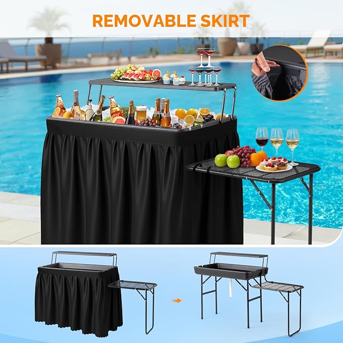 VINGLI Ice Table with Extra Storage Shelf,Side Table,Portasble Cooler Side Table with Removable Skirt, Patio Table, Indoor & Outdoor Bar for Events, Parties and Camping