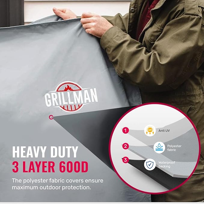 Grillman Grill Cover, BBQ Outdoor Grill Covers, Charcoal, Gas Grills, Waterproof, Rip-Proof, Weather-Resistant, Anti-UV, Barbecue Cover for Weber, Genesis, Charbroil, Nexgrill, etc (Gray, 58 Inch)
