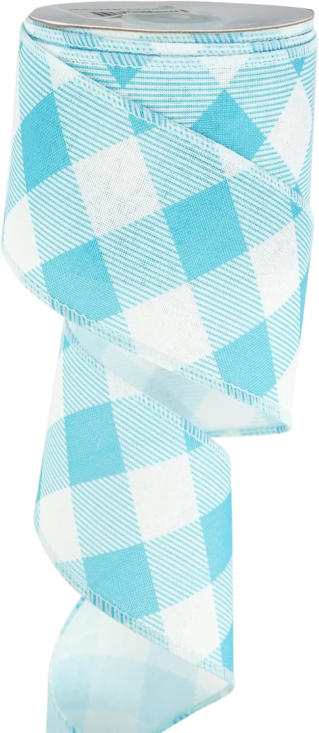 MEEDEE Blue and White Check Ribbon Christmas Wired Ribbon Blue White Burlap Ribbon 2.5 Inch X 10 Yards for Crafts Christmas Tree Decoration Birthday Decor Bows Making Flower Wreath Gift Wrapping