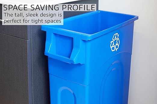 United Solutions Highboy Recycling Bin, 23 Gallon, Space Saving Slim Profile and Easy Bag Removal, Indoor or Outdoor Use, Integrated Handles for Easy Carrying, 4-Pack, Recycle Blue