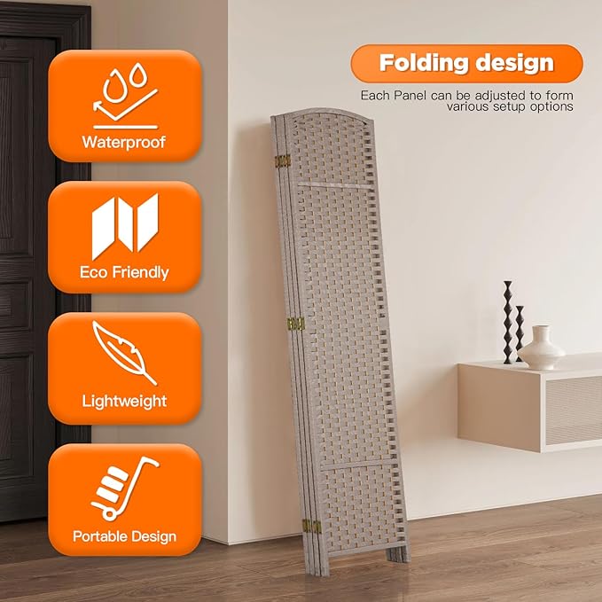 Room Divider 4 Panel Screen 5.6 Ft Tall Partition Room Dividers Beige Privacy Screens Folding Room Separation Free Standing Waterproof Wood Frame Wall Divider