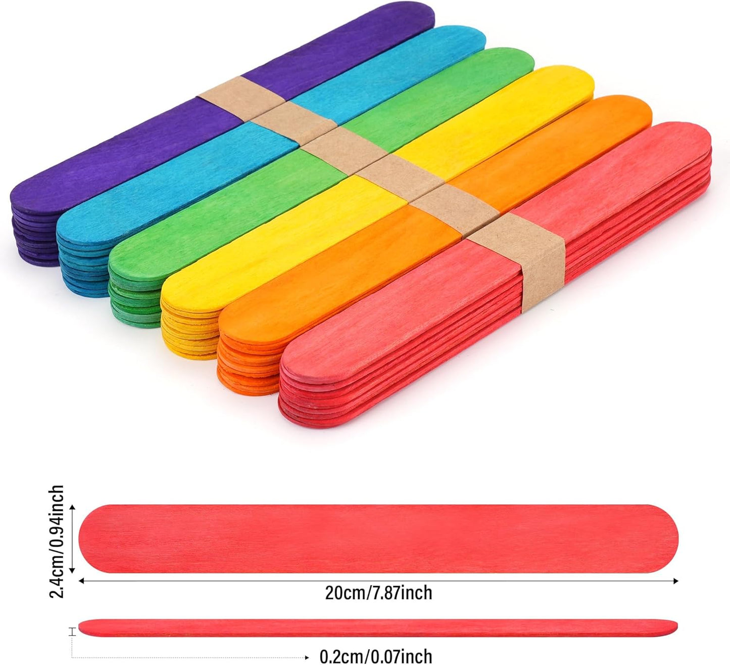 60 Pieces Jumbo Colored Popsicle Sticks, 8 Inch Natural Colored Wooden Craft Sticks, Multi-Purpose Rainbow Ice Cream Sticks for DIY Classroom Crafts, Home Art Projects and Plant Labels