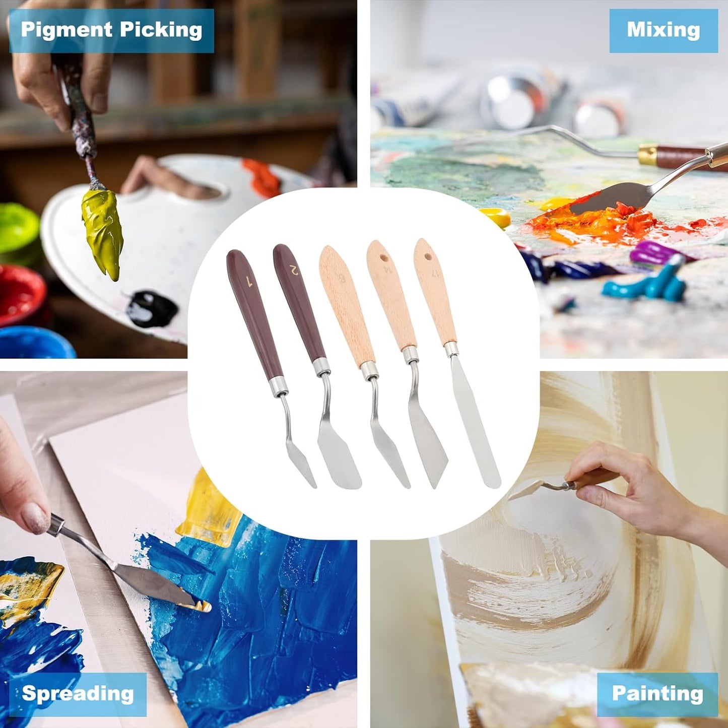 PATIKIL Art Spatula, No.5 15mm Stainless Steel Flexible Palette Knife Painting Knife Painting Spatula Oil Painting Mixing Scraper with Wood Handle for Canvas Acrylic Painting, Brown