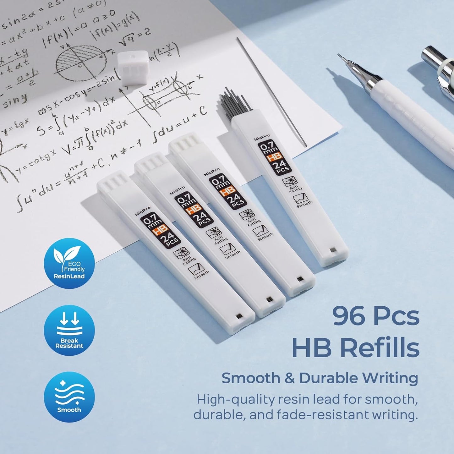 Nicpro Cute Mechanical Pencil Set, 4PCS 0.7mm Pastel Drafting Pencils with 4 Tube HB Lead Refills, 4B Erasers, Rotary Retractable Eraser and Eraser Refill for Writing Sketching Back to School Supplies