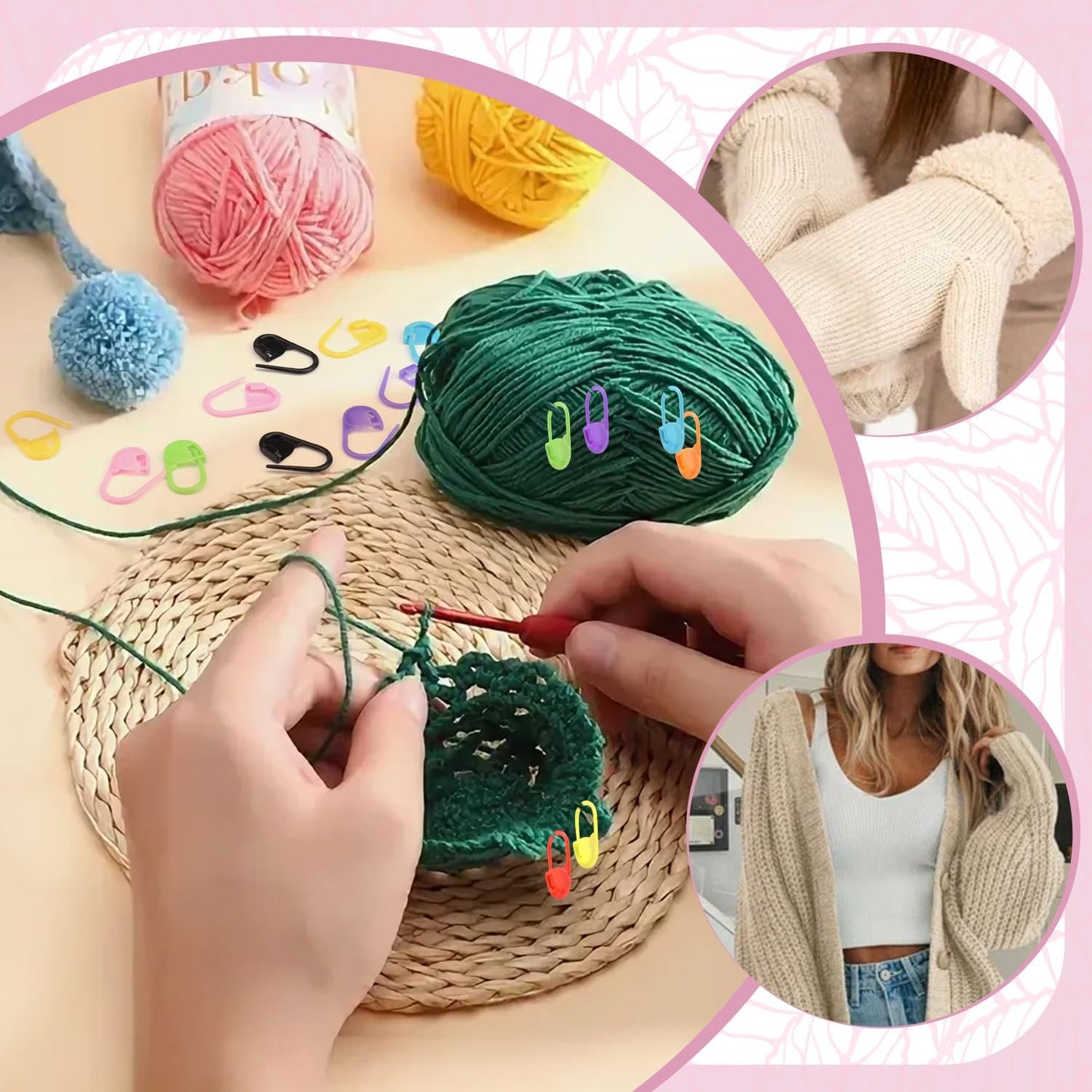 150 PCS Plastic Knitting Stitch Markers for Crocheting, Crochet Stitch Marker for Yarn Crafts Knitting Weaving Locking Plastic Safety Pins Crochet Supplies Accessories, White