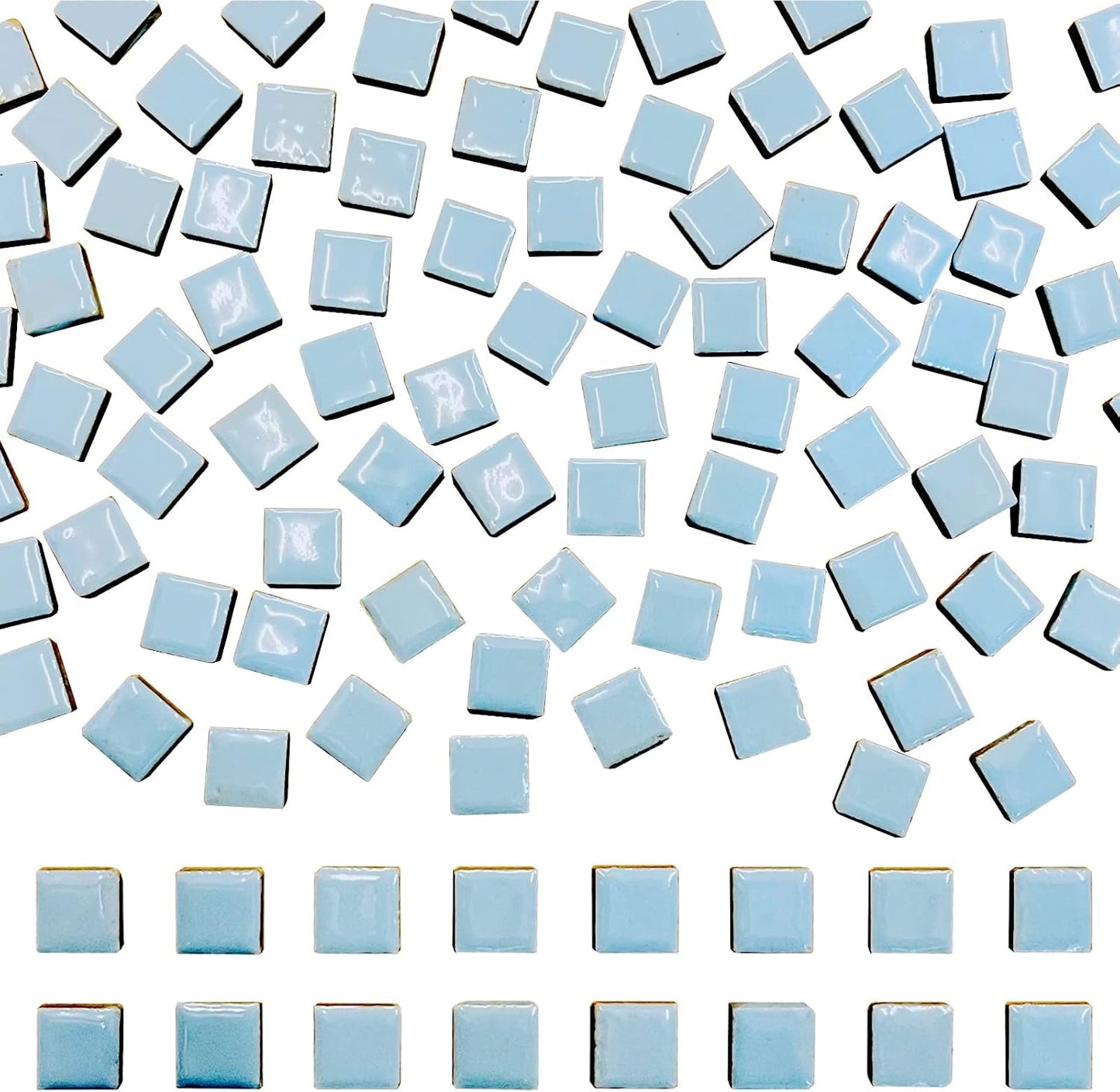 100 Pieces Ceramic Mosaic Tiles 3/5" Square Shapes Mosaic Ceramic Pieces Stained Ceramic Tiles Supplies for Crafts Beginner Mosaic Project Stepping Stones Mosaic Birdhouse Decor - Light Blue