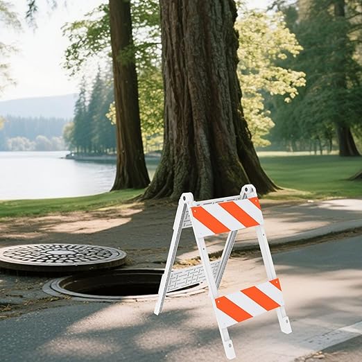 Type II Foldable Traffic Barricade, 1 Pack with Four 8"x24" Panels with Film, Folding Road Safety Barrier for Construction Zones and Traffic Control