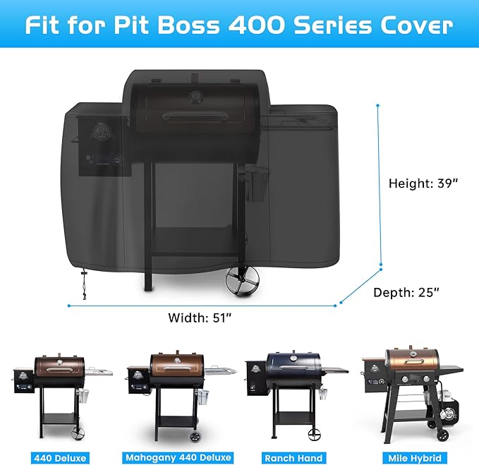 Grill Cover for Pit Boss 440 Deluxe Wood Pellet 440D2 440D 456D 456D3 440TGR1 Smoker Waterproof Pitboss Cover 73440 600D Heavy Duty Outdoor Accessory
