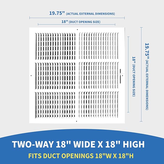 18x18 Vent Register [Duct Opening], Vent Covers for Home Ceiling, Two-Way Ventilation Register, Adjustable Solid Steel Wall Register Vent Cover (18"W x18"H [Duct Opening])
