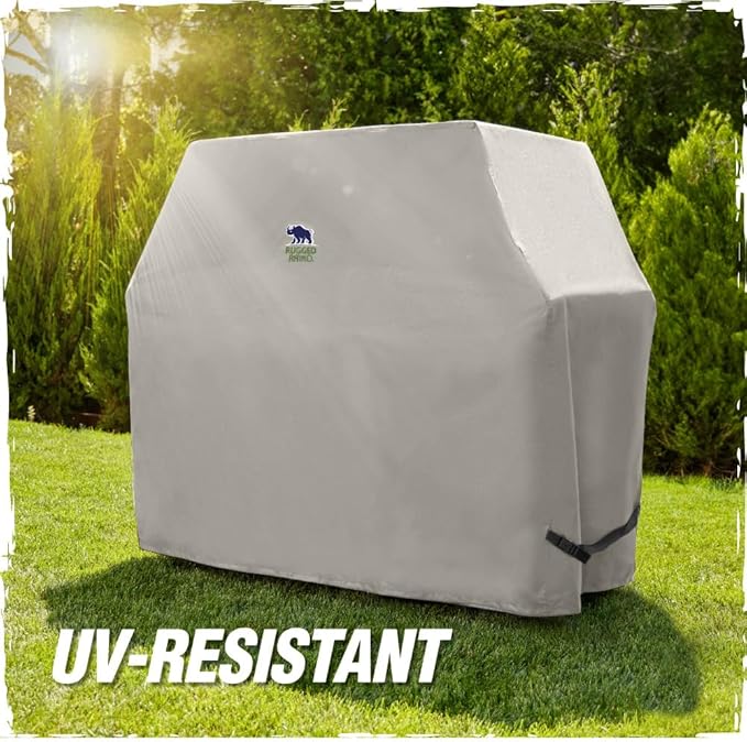 RUGGED RHINO 58 Inch Heavy Duty Grill Cover for Outdoor Grills, All Season Three Layer Waterproof UV Resistant Windproof Gas BBQ Covers, Compatible for Weber Char-Broil Pit Boss Traeger and More Beige