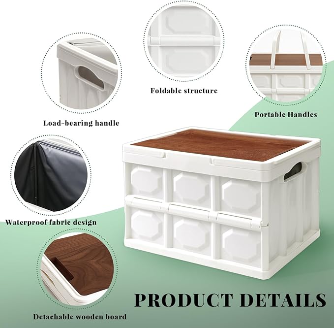 Collapsible Picnic Basket Set for 2 – Insulated Plastic Picnic Basket with Waterproof Bag & Wooden Lid, Large Capacity Stackable Storage Bin for Outdoor, Camping, Picnics, Home Organizing